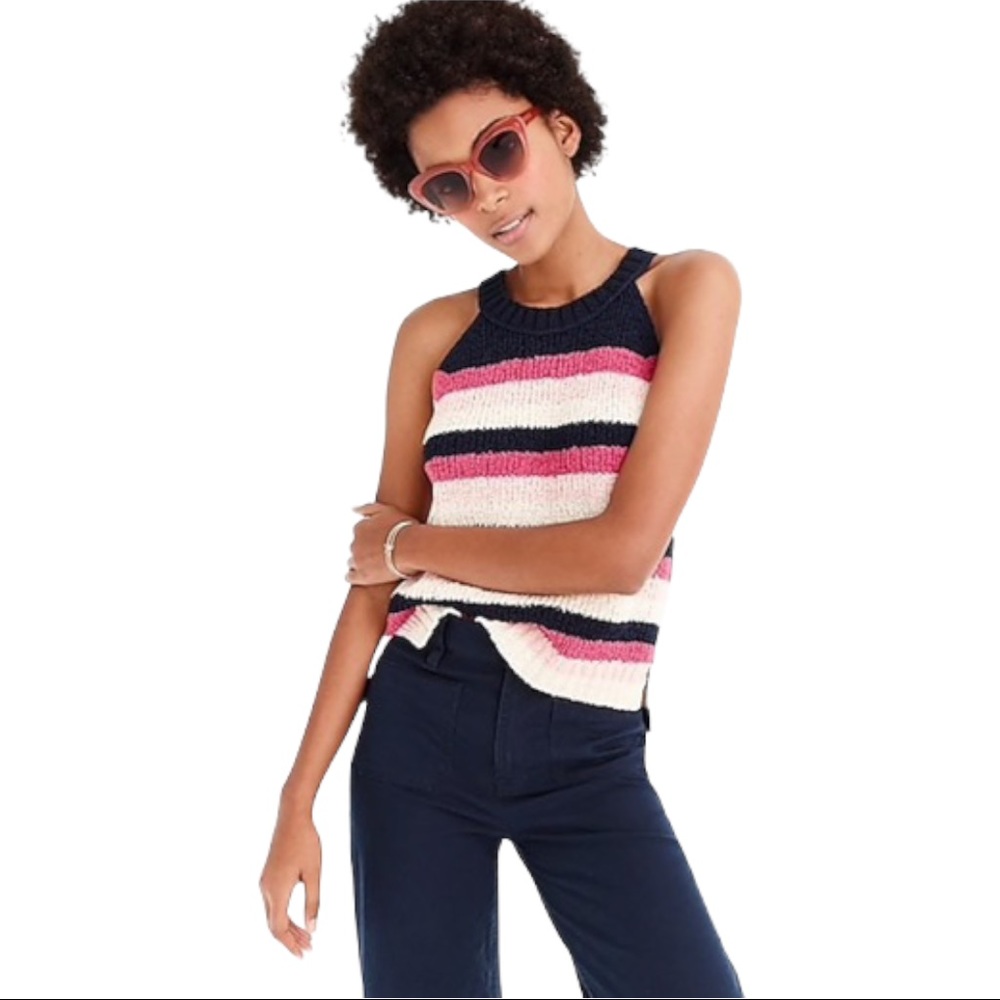 J Crew Striped Knit Tank In Blue Pink White Size Medium